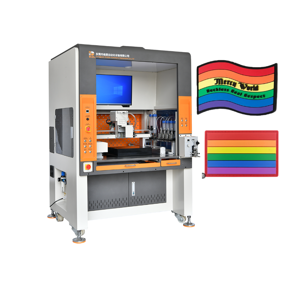 soft pvc rubber patch filling machine for fashion accessory labels